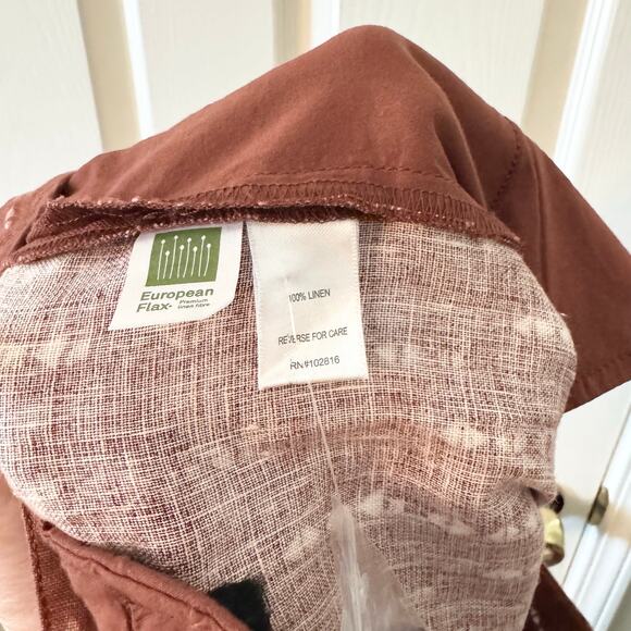 Garnet Hill Classic Linen Trousers in Cinnamon Print - Picture 8 of 9